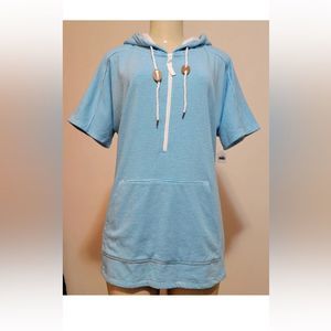 "$80  TALBOTS WOMEN'S BLUE HOODED  TERRY TUNIC WITH KANGAROO POCKET SIZE 1X #940